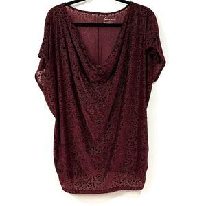 Lane Bryant Burnout Velvet Draped Sheer Cowl Top Burgundy Red Sz 22/24 Romantic